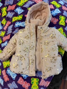 Girls' Pink Puffer Jacket with Gold Floral Foil